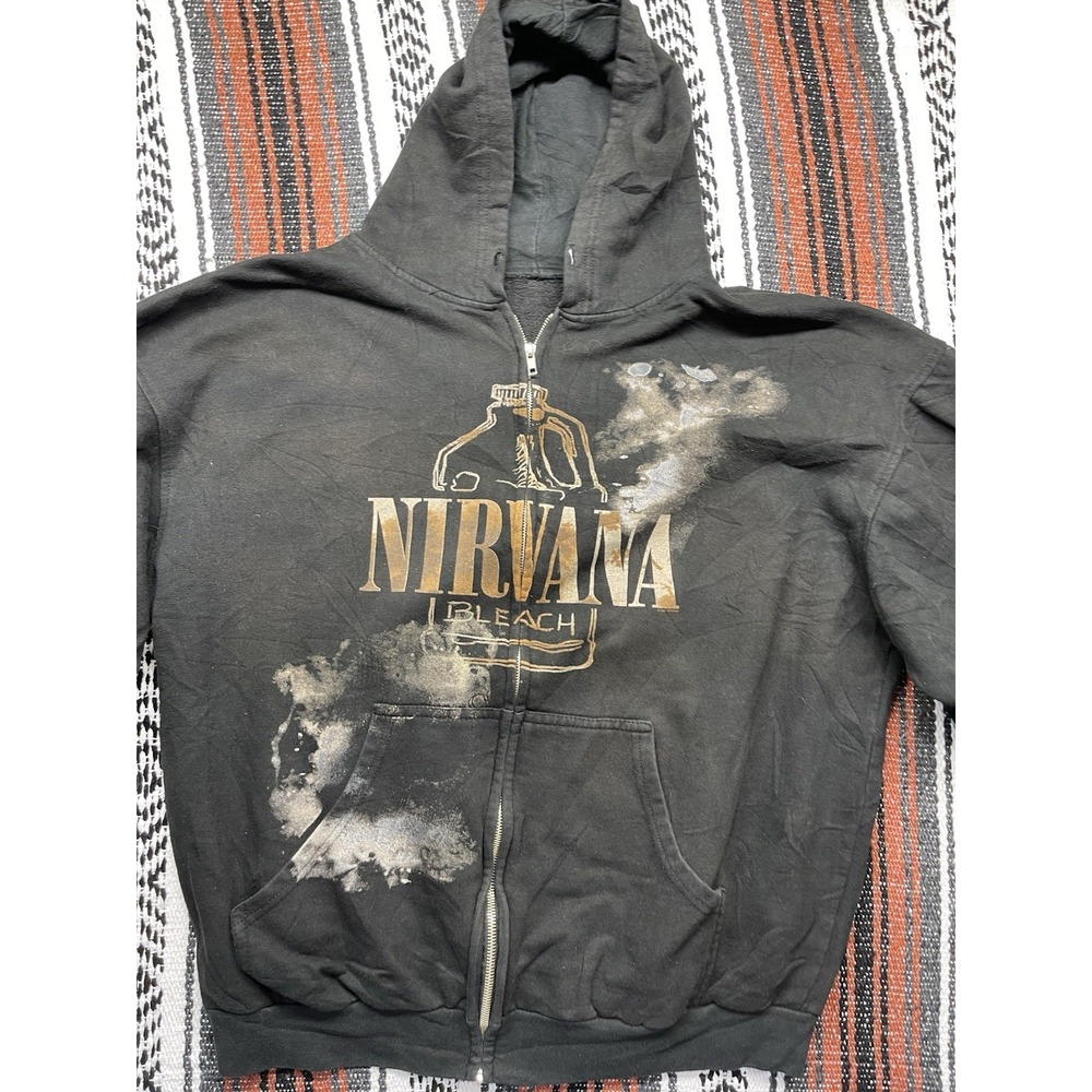Rare 2000s Nirvana faded black bleach zip up hoodie Size XL